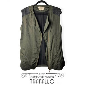 ZARA Outerwear Trafaluc Army Green  & Faux Leather Vest